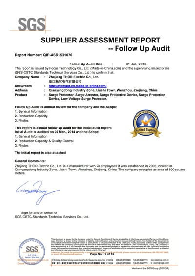 2015 THOR SGS Plant field certification