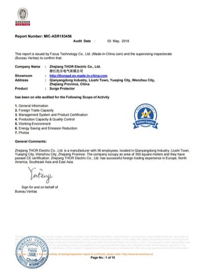 2018 THOR BV Plant field certification