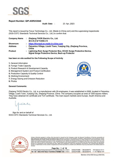 2023 THOR SGS Plant field certification
