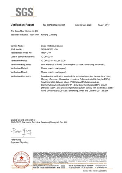 THOR RoHS 2.0 Certificate
