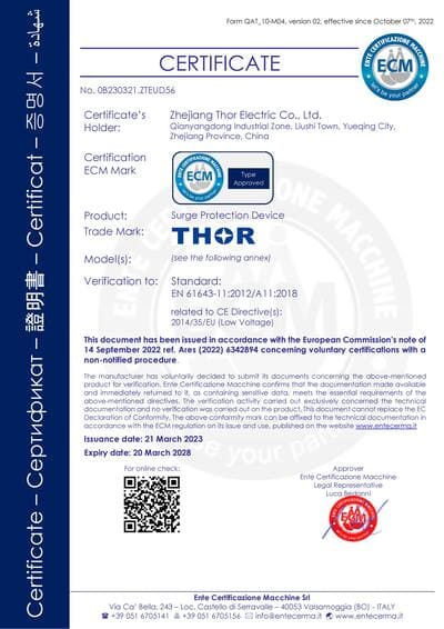 THOR Surge Protection Device CE Certificate