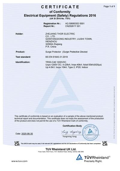 UKCA Ccertificate For THOR TRS3-C40 1200V