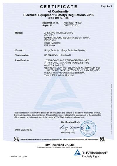 UKCA Ccertificate For THOR TRS4-C40