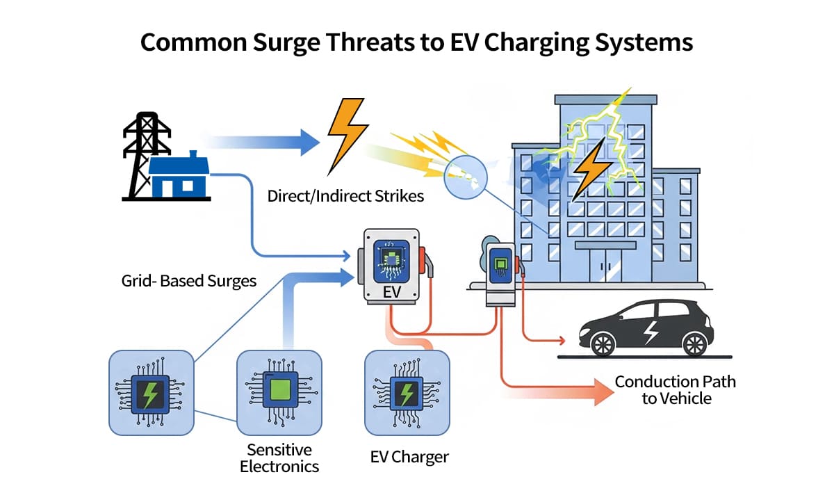 Common surge threats to EV charging systems